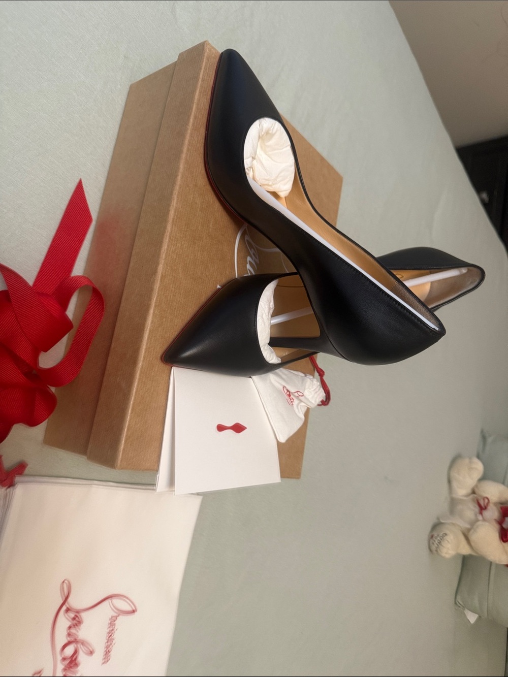 Christian Louboutin Black Pointed Leather Stiletto Pumps - Picture 2 of 4